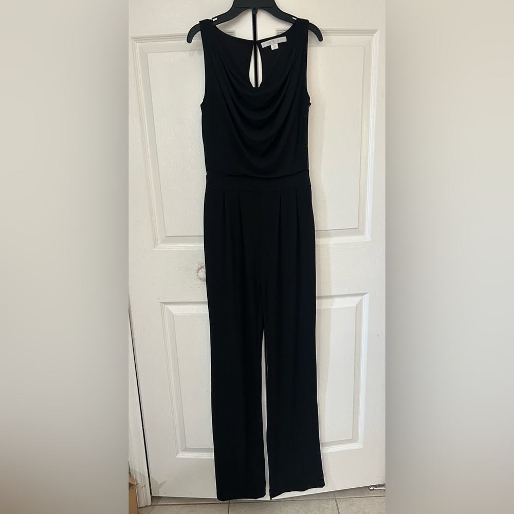 Boston Proper Black Sleeveless Jumpsuit with Draped Neckline